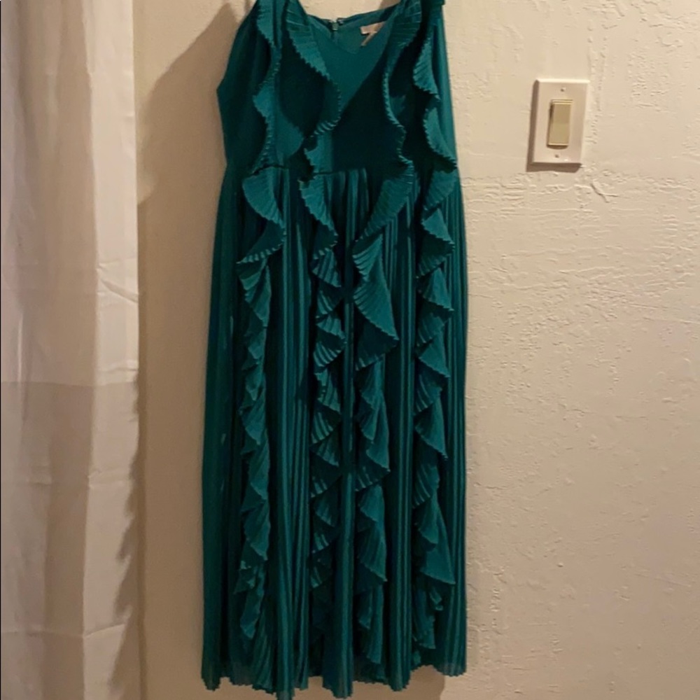 Emerald green ruffle dress runway collection